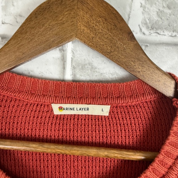 MARINE LAYER Burnt Orange Thick Knit Crew Neck Pullover Sweater Mens LARGE - Picture 3 of 10